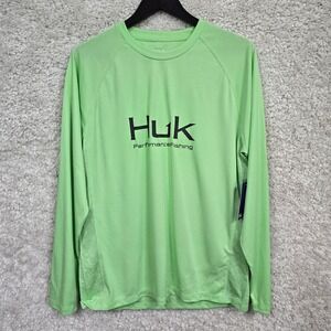 Huk Pursuit LS Crew Mens‎ M Green UPF 50+ Performance Fishing Shirt Outdoors